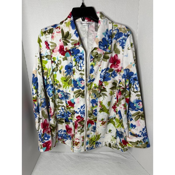 Drapers & Damons Floral Print Zip Up Jacket Lightweight Blazer Size L - Picture 1 of 3